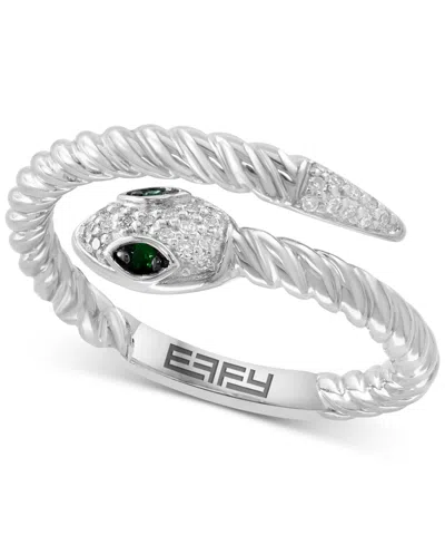 Effy Collection Effy Diamond (1/10 Ct. T.w.) & Tsavorite Accent Snake Ring In Sterling Silver