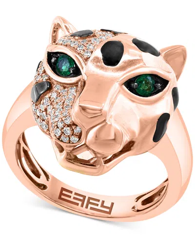 Effy Collection Effy Diamond (1/3 Ct. T.w.) & Emerald Accent Panther Head Ring In 14k Rose Gold In Rose Gld