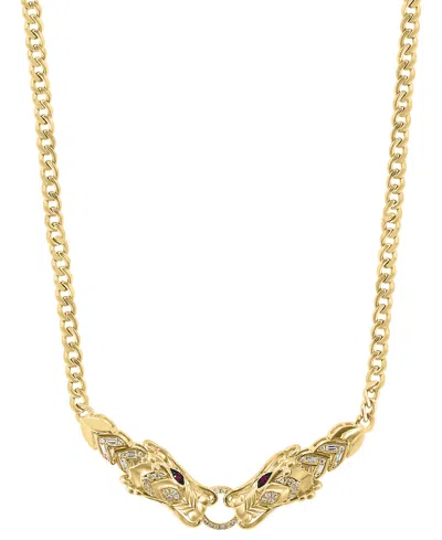 Effy Collection Effy Diamond (1/3 Ct. T.w.) & Ruby (1/10 Ct. T.w.) Two Dragon Head 17" Statement Necklace In 14k Gol In Yellow Gol