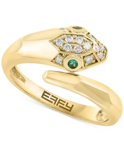 Effy Collection Effy Diamond (1/8 Ct. T.w.) & Emerald (1/20 Ct. T.w.) Serpent Wrap Ring In 14k Gold