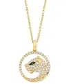 Effy Collection Effy Diamond (3/8 Ct. T.w.) & Emerald Accent Jaguar Head 18" Pendant Necklace In 14k Gold In Gold