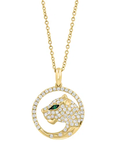 Effy Collection Effy Diamond (3/8 Ct. T.w.) & Emerald Accent Jaguar Head 18" Pendant Necklace In 14k Gold