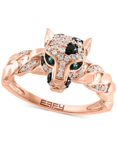Effy Collection Effy Diamond & Emerald Accent Panther Ring (1/3 Ct. T.w.) In 14k Rose Gold In Rose Gld