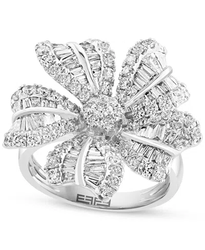 Effy Collection Effy Diamond Baguette & Round Flower Statement Ring (1-7/8 Ct. T.w.) In 14k White Gold In Silver