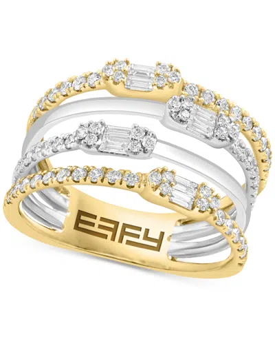 Effy Collection Effy Diamond Baguette & Round Multirow Statement Ring (3/4 Ct. T.w.) In 14k Two-tone Gold In Ylw,wht Go