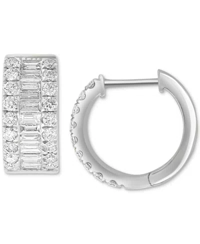 Effy Collection Effy Diamond Baguette & Round Small Huggie Hoop Earrings (1-1/5 Ct. T.w.) In 14k White Gold, 0.625" In Silver