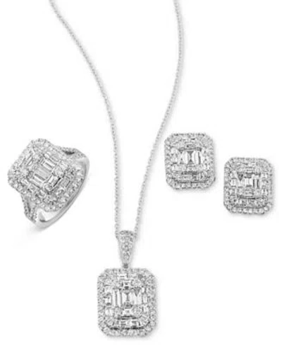 Effy Collection Effy Diamond Cluster Ring Necklace Earring Collection In 14k White Gold