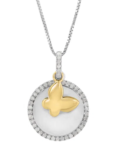 Effy Collection Effy Diamond Disc & Butterfly Two Charm 18" Pendant Necklace (1/4 Ct. T.w.) In Sterling Silver & Gol In Sterling Silver  Gold-plate