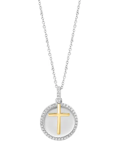 Effy Collection Effy Diamond Disc & Cross Two Charm 18" Pendant Necklace (1/4 Ct. T.w.) In Sterling Silver & Gold-pl In Gold Plated Silver