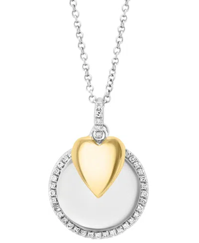 Effy Collection Effy Diamond Disc & Heart Two Charm 18" Pendant Necklace (1/4 Ct. T.w.) In Sterling Silver & Gold-pl In Gold Plated Silver