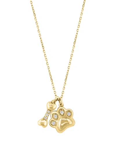 Effy Collection Effy Diamond Dog Paw & Bone 16" Pendant Necklace (1/20 Ct. T.w.) In 14k Gold In Yellow Gol