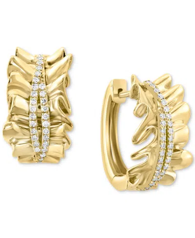 Effy Collection Effy Diamond Double Row Wavy Huggie Hoop Earrings (1/4 Ct. T.w.) In 14k Gold, 0.75" In Yellow Gol