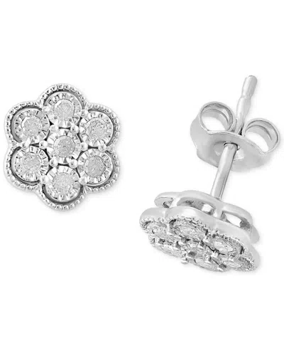 Effy Collection Effy Diamond Flower Cluster Stud Earrings (1/5 Ct. T.w.) In Sterling Silver