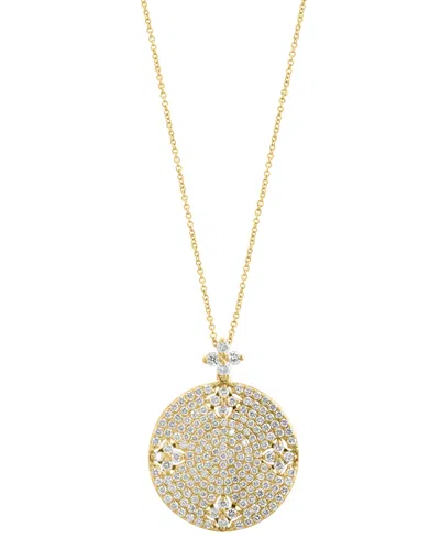 Effy Collection Effy Diamond Flower Pave Disc 18" Pendant Necklace (1-1/3 Ct. T.w.) In 14k Gold In Yellow Gol