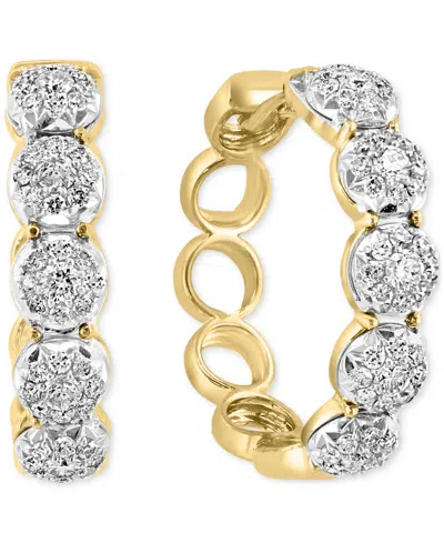 Effy Collection Effy Diamond Halo & Open Circle Small Hoop Earrings (1/2 Ct. T.w.) In 14k Two-tone Gold, 0.625" In Ylw,wht Go