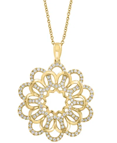 Effy Collection Effy Diamond Openwork Flower Pendant Necklace (3/4 Ct. T.w.) In 14k Gold, 17" + 1" Extender