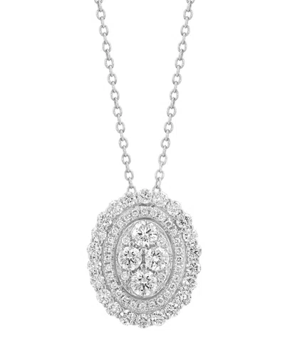 Effy Collection Effy Diamond Oval Halo Cluster 18" Pendant Necklace (1 Ct. T.w.) In 14k White Gold In Metallic