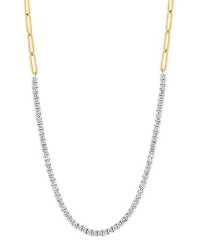 Effy Collection Effy Diamond Paperclip Link 18" Collar Necklace (2 Ct. T.w.) In 14k Two-tone Gold In Ylw,wht Go