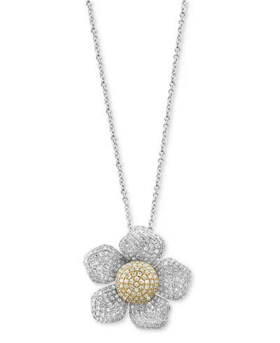 Effy Collection Effy Diamond Pave Flower 18" Pendant Necklace (1-3/8 Ct. T.w.) In 14k Two-tone Gold In Ylw,wht Go
