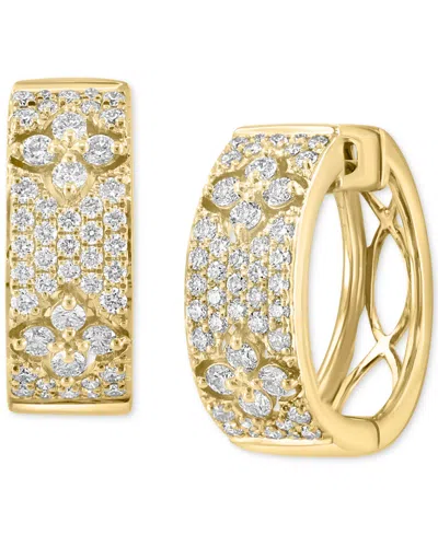 Effy Collection Effy Diamond Pave Flower Small Huggie Hoop Earrings (7/8 Ct. T.w.) In 14k Gold, 0.625" In Yellow Gol