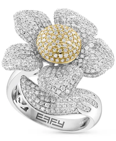 Effy Collection Effy Diamond Pave Large Flower Statement Ring (1-5/8 Ct. T.w.) In 14k Two-tone Gold In Ylw,wht Go