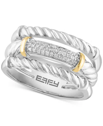 Effy Collection Effy Diamond Pave Triple Row Stack Look Statement Ring (1/10 Ct. T.w.) In Sterling Silver & 14k Gold