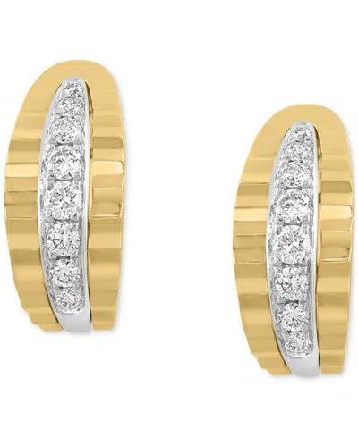 Effy Collection Effy Diamond Ridge Texture Half Hoop Earrings (3/8 Ct. T.w.) In 14k Two-tone Gold