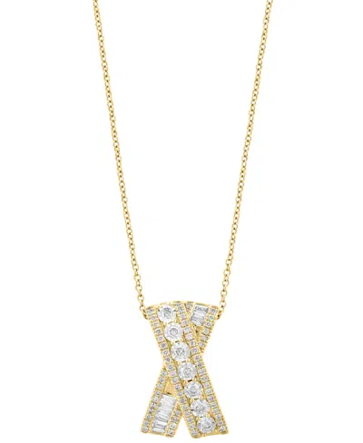 Effy Collection Effy Diamond Round And Baguette Crossover 18" Pendant Necklace (3/4 Ct. T.w.) In 14k Gold In Ylw,wht Go