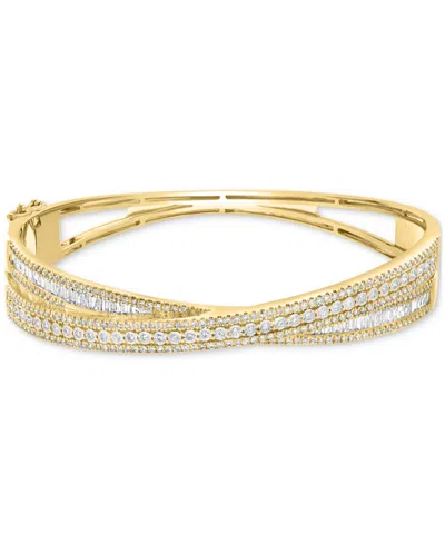 Effy Collection Effy Diamond Round & Baguette Crossover Bangle Bracelet (2-1/6 Ct. T.w.) In 14k Yellow Gold In Ylw,wht Go
