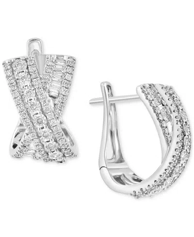 Effy Collection Effy Diamond Round & Baguette Crossover Huggie Hoop Earrings (7/8 Ct. T.w.) In 14k White Gold