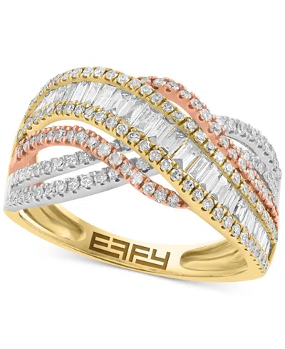 Effy Collection Effy Diamond Round & Baguette Crossover Ring (1 Ct. T.w.) In 14k Tricolor Gold
