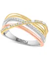 Effy Collection Effy Diamond Round & Baguette Crossover Statement Ring (1/4 Ct. T.w.) In 14k Tricolor Gold In Tricolor Gold