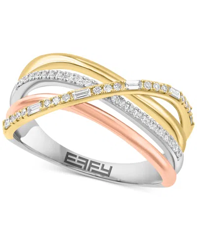Effy Collection Effy Diamond Round & Baguette Crossover Statement Ring (1/4 Ct. T.w.) In 14k Tricolor Gold