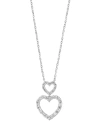 EFFY COLLECTION EFFY DIAMOND ROUND & BAGUETTE DOUBLE HEART PENDANT NECKLACE (1/4 CT. T.W.) IN 14K WHITE GOLD, 17-1/2