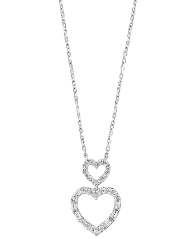 Effy Collection Effy Diamond Round & Baguette Double Heart Pendant Necklace (1/4 Ct. T.w.) In 14k White Gold, 17-1/2