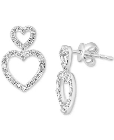 Effy Collection Effy Diamond Round & Baguette Open Heart Drop Earrings (3/8 Ct. T.w.) In 14k White Gold