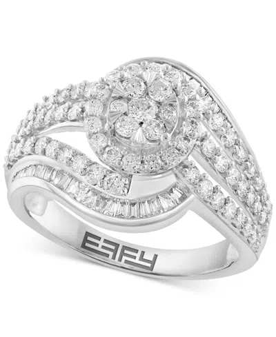 Effy Collection Effy Diamond Round & Baguette Swirl Halo Cluster Ring (1-1/5 Ct. T.w.) In 14k White Gold In Silver