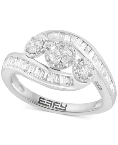 Effy Collection Effy Diamond Round & Baguette Triple Stone Swirl Ring (1 Ct. T.w.) In 14k White Gold