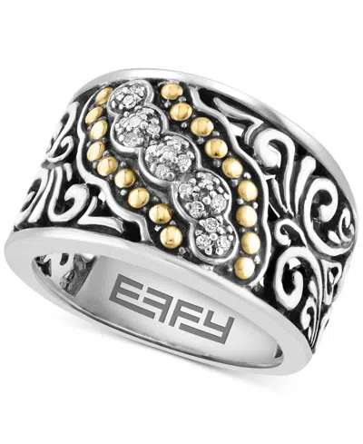 Effy Collection Effy Diamond Scrollwork Statement Ring (1/10 Ct. T.w.) In Sterling Silver & 18k Gold-plate In Multi