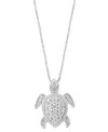 Effy Collection Effy Diamond Sea Turtle 18" Pendant Necklace (1/4 Ct. T.w.) In Sterling Silver In Sterling Silver