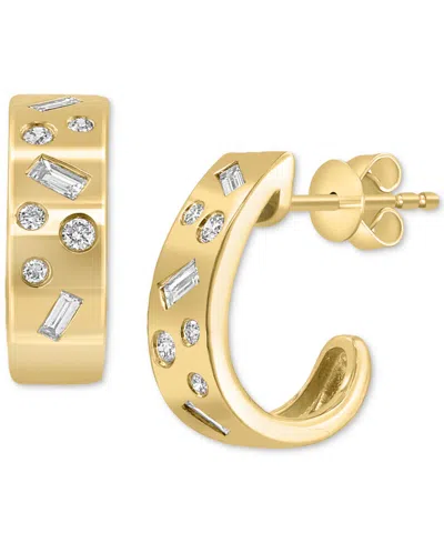 Effy Collection Effy Diamond Small C-hoop Earrings (1/4 Ct. T.w.) In 14k Gold, 0.5" In Yellow Gol