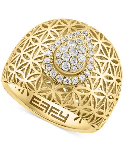 Effy Collection Effy Diamond Teardrop Cluster Floral Lattice Statement Ring (1/3 Ct. T.w.) In 14k Gold In Yellow Gol