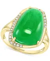 Effy Collection Effy Dyed Green Jade (17x12mm) & Diamond (1/10 Ct. T.w.) Statement Ring In 14k Gold In 14k Yellow Gold