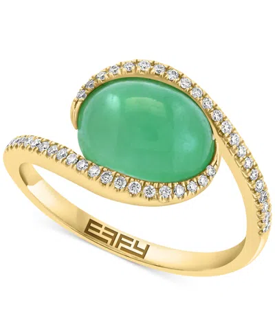 Effy Collection Effy Dyed Jade (3-3/4 Ct. T.w.) & Diamond (1/6 Ct. T.w.) Statement Ring In 14k Yellow Gold In Green