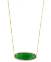 Effy Collection Effy Dyed Jade & Diamond (1/5 Ct. T.w.) Oval Pendant Necklace In 14k Gold, 16" + 2" Extender In Green
