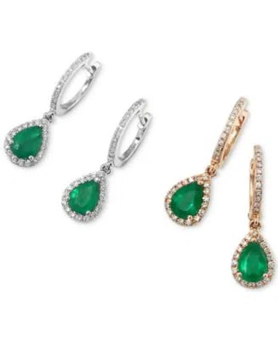 Effy Collection Brasilica By Effy Emerald 1 1 8 Ct. T.w. Diamond 1 4 Ct. T.w. Pear Drop Earrings In 14k White Gold 1 In No Color