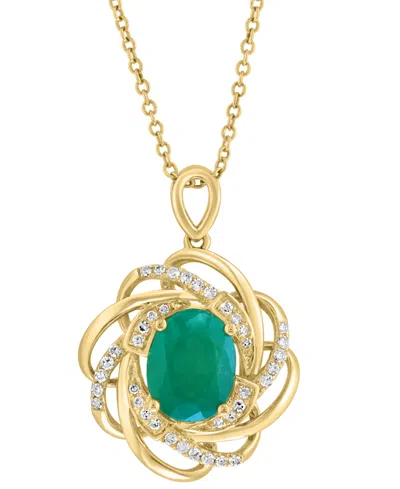 Effy Collection Effy Emerald (1-1/2 Ct. T.w.) & Diamond (1/6 Ct. T.w.) Spiral 18" Pendant Necklace In 14k Gold In Green