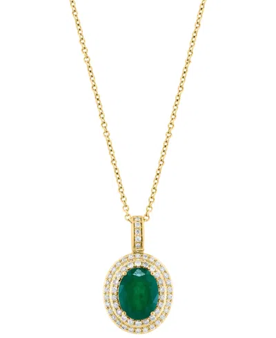 Effy Collection Effy Emerald (1-1/2 Ct. T.w) & Diamond (1/3 Ct. T.w.) Oval Halo 18" Pendant Necklace In 14k Gold In Yellow Gold