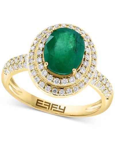 Effy Collection Effy Emerald (1-1/2 Ct. T.w.) & Diamond (1/2 Ct. T.w.) Double Halo Ring In 14k Gold In Yellow Gold