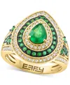 Effy Collection Effy Emerald (1-1/20 Ct. T.w.) & Diamond (3/8 Ct. T.w.) Teardrop Halo Statement Ring In 14k Gold In Yellow Gol